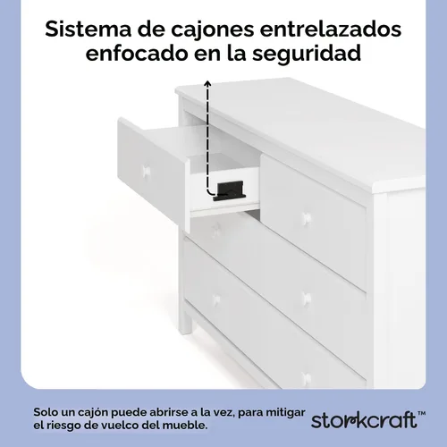 Miniatura 6 de Storkcraft - Cómoda de 6 cajones Alpine (Blanco) – Certificado GREENGUARD Gold, Cómoda blanca para dormitorio, Cajones de almacenamiento para niños