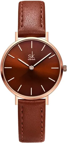 SK - Reloj minialista ultrafino para mujer, simple con dos manecillas, correa de cuero