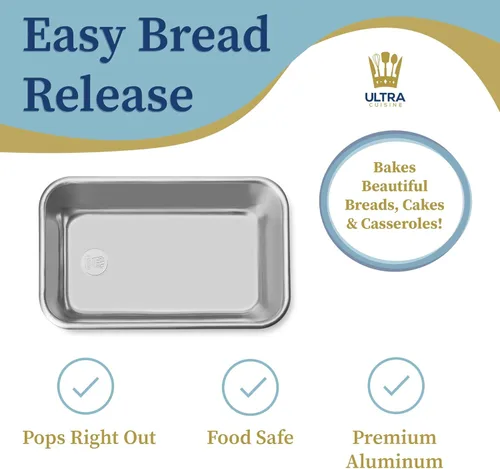 Miniatura 9 de Ultra Cuisine Molde de aluminio para hornear pan, bandeja para pan de 9.5 x 5 pulgadas, 1 libra, fácil de limpiar, calidad, lata de pan duradera