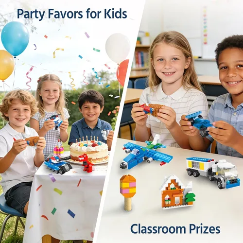 Miniatura 7 de FUN LITTLE TOYS 1100 bloques de construcción para niños de 6 a 12 años, juego de ladrillos a granel de aprendizaje STEM, 147 formas, 17