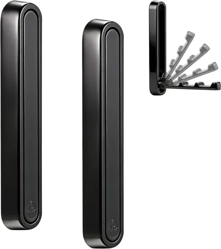 Miniatura 8 de Dntorx Ganchos plegables de pared, 2 piezas ganchos plegables negros para abrigos de alta resistencia, gancho plegable, ganchos para toallas