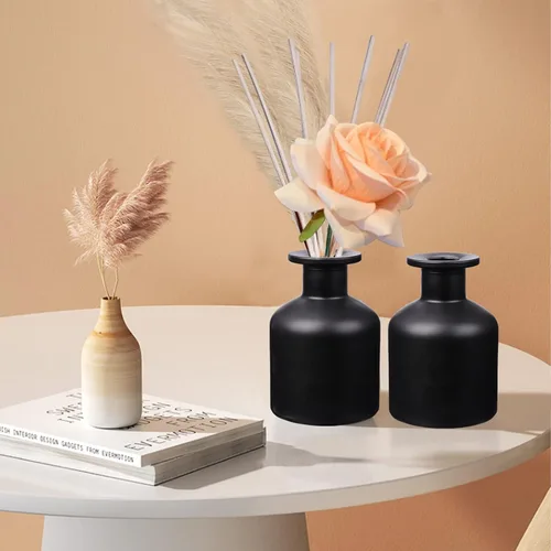 Miniatura 4 de HOSSIAN - Botellas de vidrio difusoras negras, botella difusora de varillas vacía con palos, accesorios de fragancia, uso para juegos de difusor