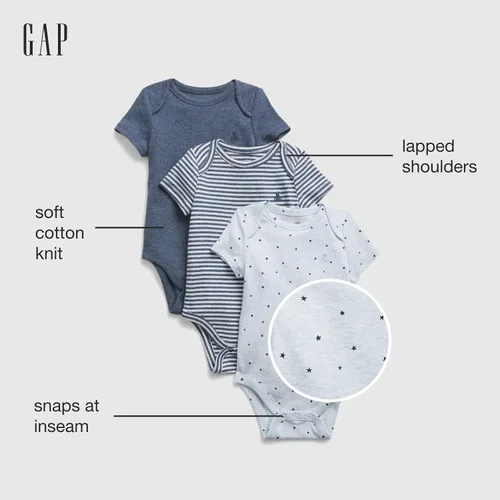 Miniatura 2 de GAP unisex-baby 3-pack First Favourite Short Sleeve Bodysuit