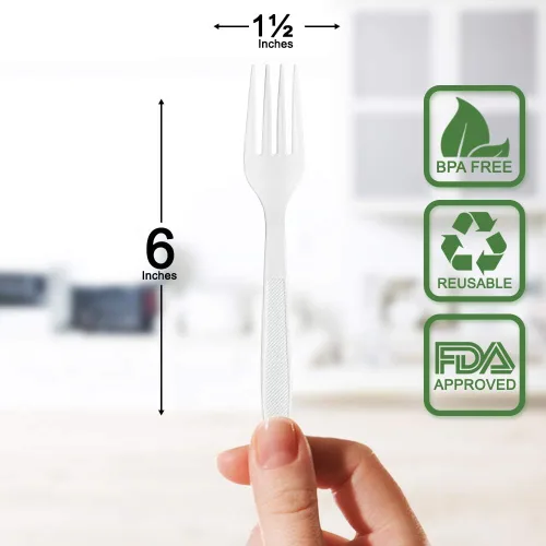 Miniatura 2 de BluShine Paquete de 400 tenedores desechables de plástico blanco extrapesados, utensilios de cubiertos blancos resistentes, fiestas, cenas