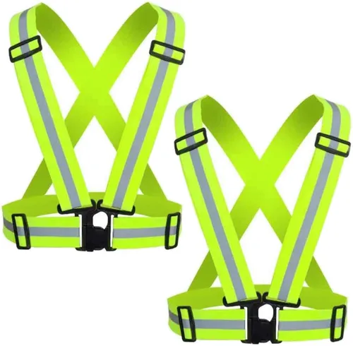 Chaleco de seguridad reflectante, 2 piezas, chaleco de alta visibilidad, correas ajustables para correr, ciclismo, caminar y montar al aire libre