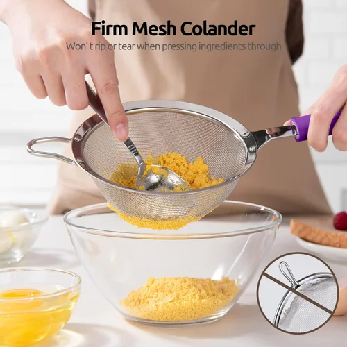 Miniatura 6 de Colador de Malla de Acero Inoxidable 18/8: U-Taste Colador de Cocina de Malla Fina de 5.5 Pulgadas Colador de Alimentos con Mango de Silicona (5)