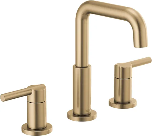 Delta Nicoli - Grifo de 3 agujeros en oro cepillado, grifo de lavabo de baño de 8 pulgadas para mueble, conjunto de desagüe emergente, bronce Bronce