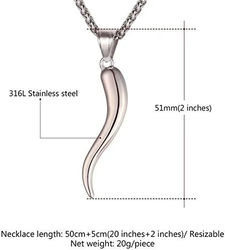 Miniatura 2 de Greendou Collar con colgante de talismán afortunado de acero inoxidable con dije de cuerno italiano de acero inoxidable
