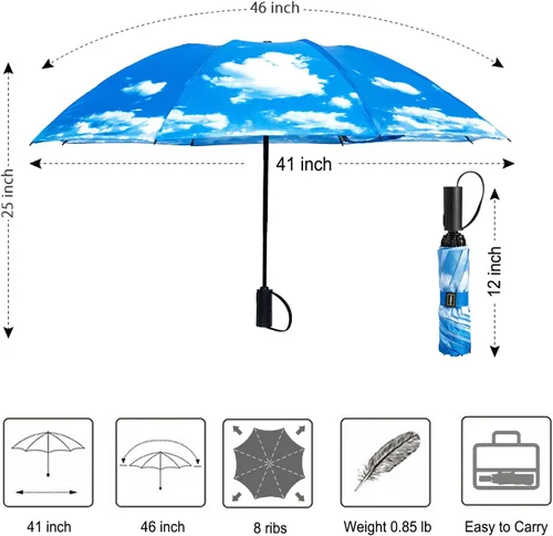Miniatura 81 de LANBRELLA Paraguas plegable inverso compacto paraguas de viaje a prueba de viento automático