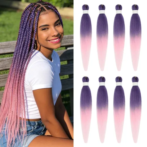 Miniatura 105 de 8 paquetes de extensiones preestiradas - 16 pulgadas de cabello trenzado premium, 55G/paquete, sin picazón, fijación en agua caliente, textura Perm