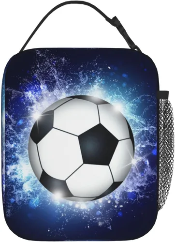 Miniatura 3 de Lonchera Deportiva con Estampado de Fútbol, Bolsa de Almuerzo Aislada Azul para Niños, Adolescentes, Niños y Niñas, Bolsa de Almuerzo Reutilizable