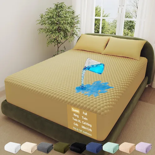 Miniatura 27 de OhGeni - Protector de colchón 100% impermeable tamaño Queen, almohadilla suave para colchón, resistente al pelo de mascotas y a la enuresis 1- Blanco