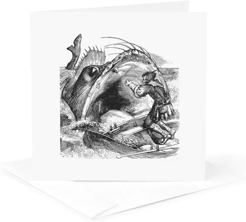 3dRose Tarjeta de felicitación - Baleine Un gran diccionario de criatura marina infernal Cut Out - Ilustración clásica - Criatura demoníaca