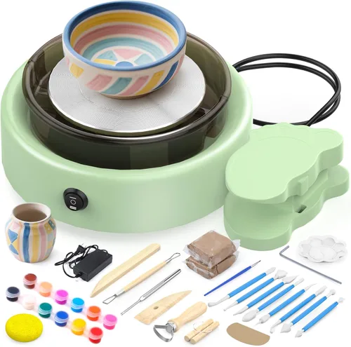 Miniatura 7 de Skirfy Mini Torno de Alfarería para Principiantes Adultos con Pedal de Pie, Máquina de Cerámica de 9.5" para Niños, Manualidades que Brillan