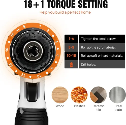 Miniatura 4 de Juego de destornilladores de 12 V, taladro inalámbrico con 23 accesorios, kit de taladro eléctrico ligero con 2 baterías de 1.3 Ah, portabrocas