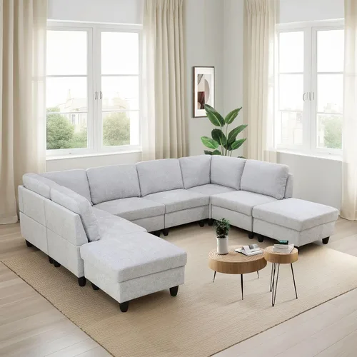 Miniatura 9 de FUOROLA Sofá modular de gran tamaño, sofá modular de cuero con reclinable, sofás seccionales para sala de estar, sofá reclinable de piel sintética