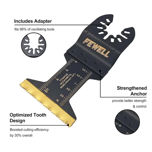 Miniatura 4 de FEWELL 20 hojas de sierra oscilantes de titanio, cuchillas multiherramienta universales para materiales duros, metal, madera, plástico, clavos, se