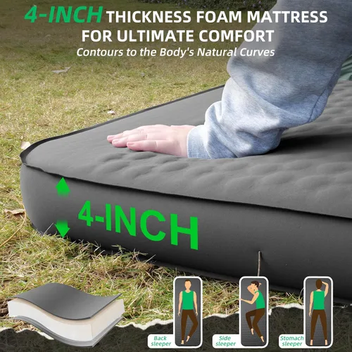 Miniatura 2 de Colchoneta de dormir autoinflable con bomba eléctrica, espuma viscoelástica ultra gruesa de 4 pulgadas con almohada, colchón de campamento aislado