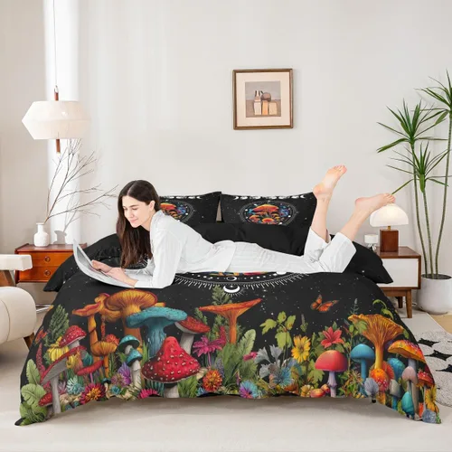 Miniatura 10 de Funda de edredón de hongos salvajes, acuarela, decoración de plantas naturales para exteriores, juegos de ropa de cama para niños, adolescentes