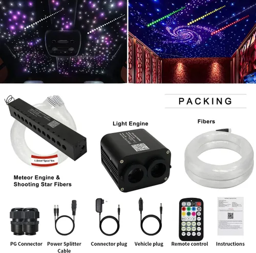 Miniatura 7 de AZIMOM Kits de Revestimiento de Techo Estrellado de Fibra Óptica Parpadeante de Doble Color 20w, 1200 piezas 0.03 pulgadas 13.1 pies, Meteoro