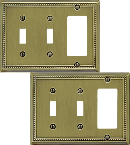 Miniatura 59 de OKAWYC Cubierta de Interruptor de Luz de Tomacorriente Dúplex Individual Belaire de Metal con Cuentas para Pared, Paquete de 4 Latón Antiguo 1 Gang