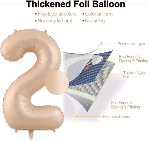 Miniatura 2 de Globos con el número 2, 2 globos, 2 globos de número 40 pulgadas, globos grandes de aluminio beige grandes para fiestas de cumpleaños, bodas, Beige 2