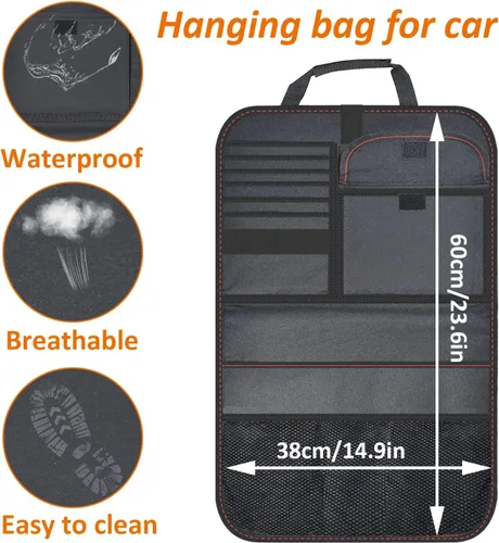 Miniatura 2 de Organizador de asiento trasero de automóvil de tela Oxford con bandeja plegable para usar como mesa infantil y bolsa de viaje para guardar artículos