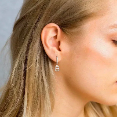 Miniatura 4 de Aretes de iniciales para niñas y mujeres, de plata 925, hipoalergénicos, pequeños, chapados en oro, con circonia cúbica, aretes de iniciales, joyas
