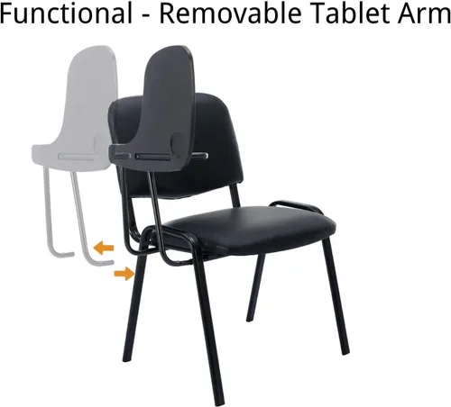 Miniatura 5 de Shunzhi Juego de 5 sillas de sala de espera apilables para sala de conferencias, silla de invitados con brazo para tableta para sala de descanso