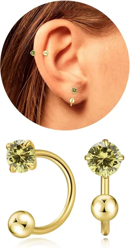 Pequeños aretes de piedra natal natural de 0.118 pulgadas para mujeres, adolescentes y niñas, pequeños aretes de medio aro para cartílago