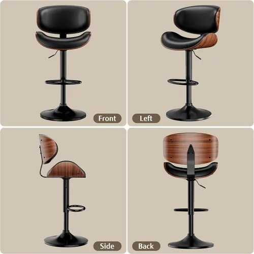 Miniatura 8 de Taburetes de bar, taburetes de bar giratorios ajustables para isla de cocina, sillas de barra de cuero moderno de mediados de siglo de altura