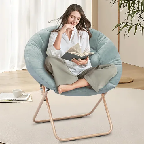 Miniatura 68 de Cómoda silla con platillo, silla de sala de estar, silla plegable acolchada suave de piel sintética, cómoda silla cuadrada de luna para sala