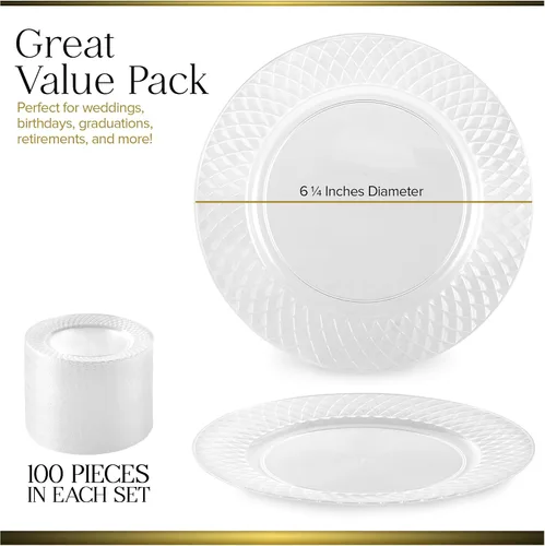 Miniatura 2 de Stock Your Home Platos de postre de plástico transparente de alta calidad, platos para aperitivos, postres y fiestas de 6 pulgadas (100 unidades)