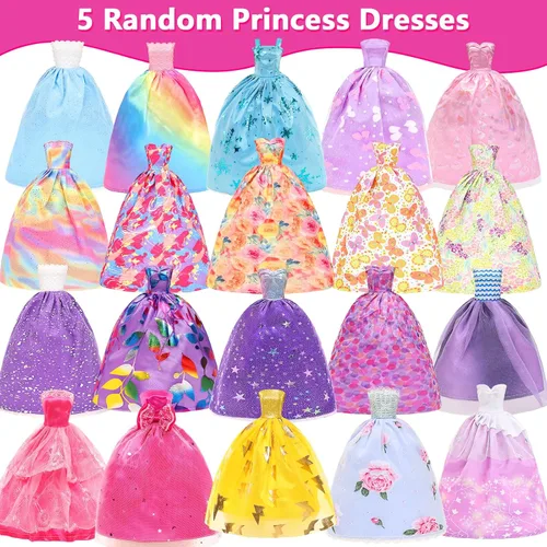 Miniatura 2 de BARWA - Paquete de 116 prendas y accesorios para muñecas, 5 vestidos de novia, 9 vestidos de moda, vestido deslizante, 3 tops, 3 pantalones, 2