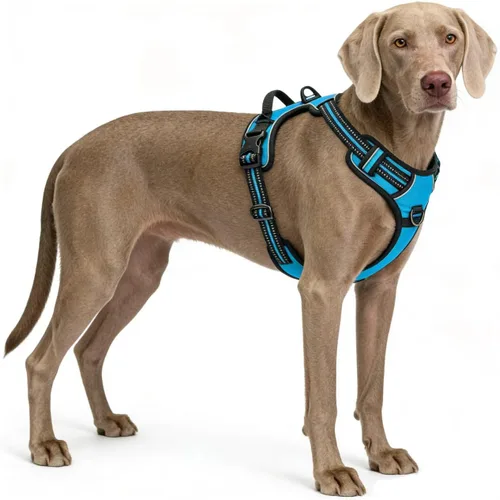Arnés azul para perro sin tirones con 2 clips para correa, chaleco acolchado suave para perros grandes, chaleco reflectante ajustable para perro