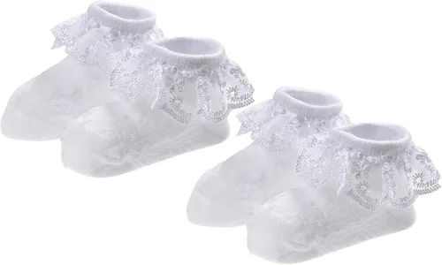 Epeius - Calcetines con detalle de vuelo de encaje y ojales para recién nacidos, bebés y niñas pequeñas (paquete de 2346)