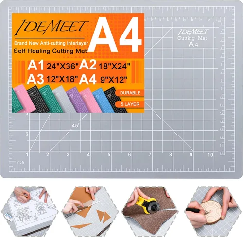 Miniatura 8 de Estera de corte autocurativa de 9"x12" de densidad mejorada, alfombrilla de corte rotatoria Idemeet para manualidades, protector de mesa de 5 capas