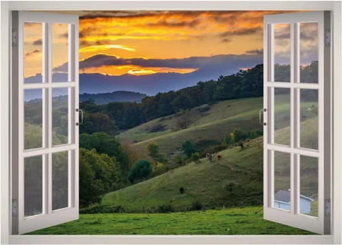 Vinilo decorativo de pared 3D con ventana panorámica de la naturaleza, papel pintado extraíble, vinilo para decoración del hogar, West Mountain™