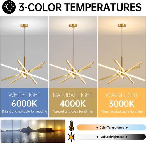 Miniatura 2 de Lámpara de araña Sputnik moderna de techo LED dorada de 82W, luz colgante de montaje empotrado, lámparas de araña para comedor, luminarias sobre 5