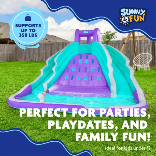 Miniatura 5 de SUNNY & FUN Ultra Climber - Parque inflable de tobogán acuático – Resistente para diversión al aire libre – Pared de escalada, dos toboganes y Morado