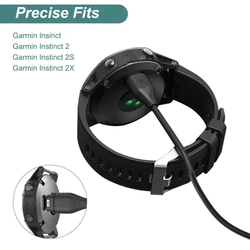 Miniatura 3 de Kissmart Cargador para Garmin Instinct 3 2 2S 2X, cable de carga USB de repuesto más un protector de puerto de carga de silicona verde, enchufe