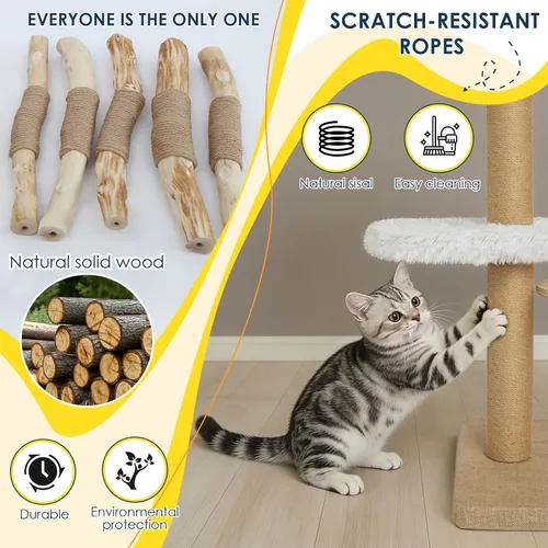 Miniatura 10 de Árbol de madera maciza para gatos de interior, torre moderna de varios niveles para gatos de 54 pulgadas con cesta colgante, postes rascadores