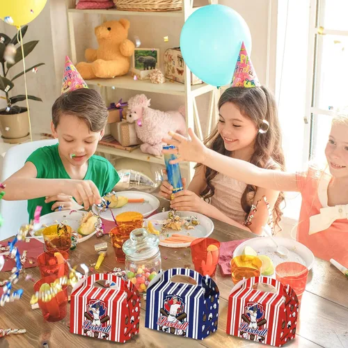 Miniatura 7 de chiazllta Cajas de regalo de fiesta de béisbol, cajas de regalo, galletas de caramelo de béisbol, caja de cartón con asas para niños, suministros
