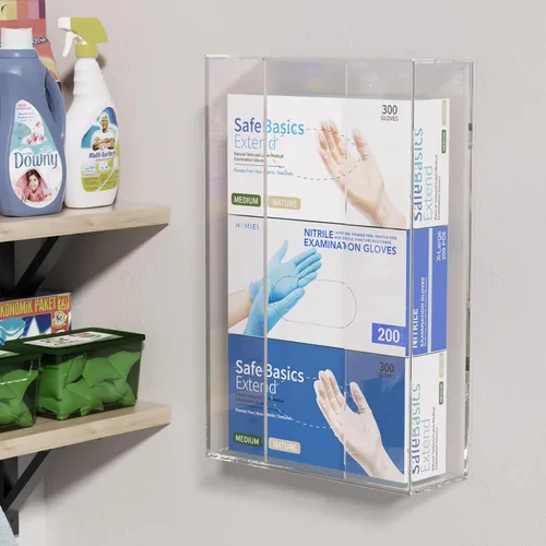 Miniatura 6 de HIIMIEI Dispensador de guantes acrílicos para montaje en pared, soporte flotante de plástico transparente para guantes triples de 16.1 x 10.2 x 3.8