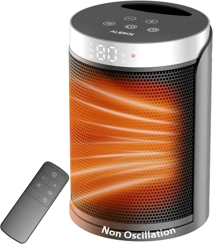 Calentador de Espacio, AUBKN Pequeños Calentadores Eléctricos Portátiles para Uso en Interiores con Termostato y Control Remoto, Temporizador de
