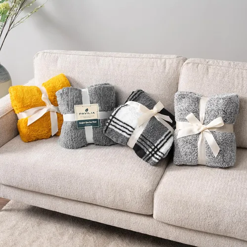 Miniatura 8 de PAVILIA - Manta de sherpa para sofá, gris esponjosa y cálida, manta de felpa suave para cama, acogedora, súper suave y ligera, manta decorativa