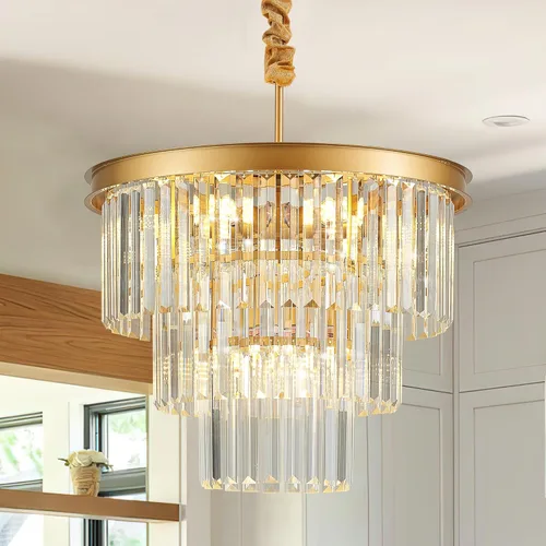 Miniatura 12 de Candelabro de cristal negro de 23 pulgadas, 8 luces, moderno colgante de cristal, lámpara de techo, 2 anillos, candelabros de lujo, para comedor, 2