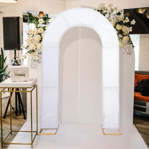 Miniatura 10 de Efavormart - Cubierta de telón de fondo de arco abierto de 7 pies, color oro rosa brillante, de elastano, con doble cara en forma de U, para arco