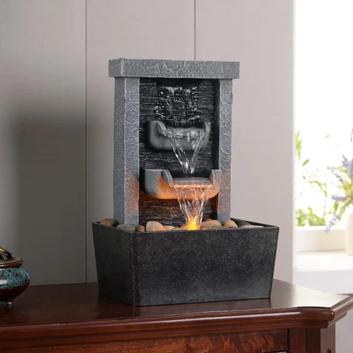 GOSSI Decoración del hogar Fuente de cascada de 10.3 pulgadas para interiores, relajación, bombas de agua de alta presión, fuente de mesa, fuente de
