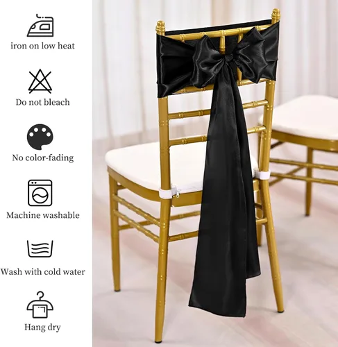 Miniatura 3 de Showgeous 60 cintas decorativas de satén negro para silla, lazos para decoración de banquetes, fiestas, baby shower, eventos (7 x 108 pulgadas)